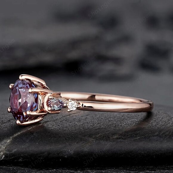 Color-Changing Alexandrite Engagement Ring unique moon star $335 sz 6.5 - Picture 5 of 6